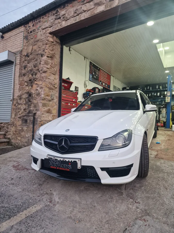 Mercedes W204 outside workshop after service